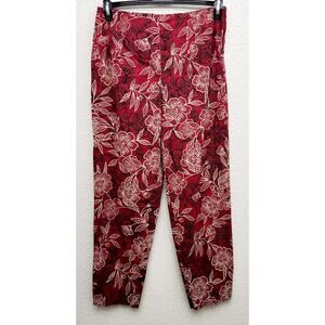 Kathie Lee Collection Red Black White Floral Print Ankle Pants 10 Lightweight